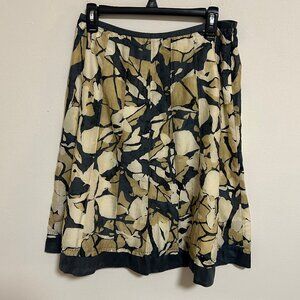 Nic+Zoe Knee Length Skirt Sz 8 Cotton/Silk Blend Cream Blue Abstract Pattern